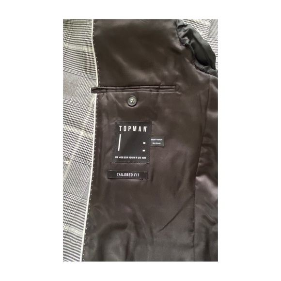 Topman Mens Double Breasted Jacket Blazer Sz 40R Gray Plaid - Picture 3 of 12